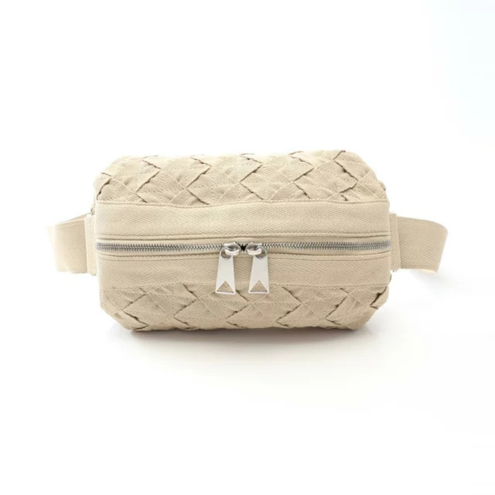 Bottega Veneta Intrecciato Webbing Waist Bag Body Canvas Beige Tan